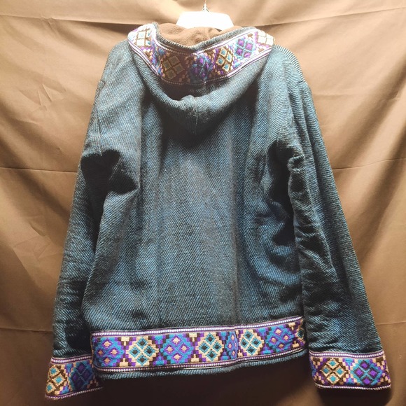 Sabai Sabai Blue Aztec Trim Hooded Zip Up Jacket XL - Picture 2 of 7
